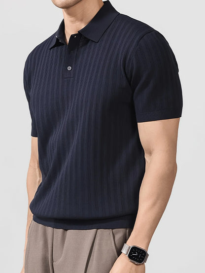Cool and stylish men's ice-cold silk knitted polo shirt for summer, trendy brand polo shirt with a collared design, perfect for