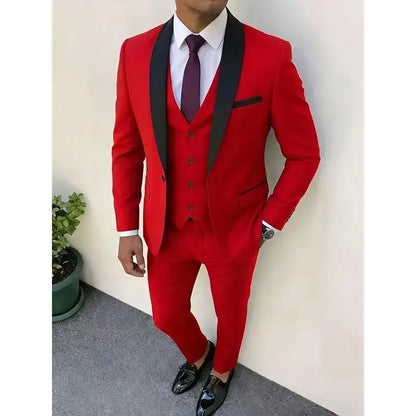 3pcs Men'S Slim Fit Groomsmen Suit | Purple Jacket, Vest, Pants with Non-Stretch Fabric and Color Block Pattern