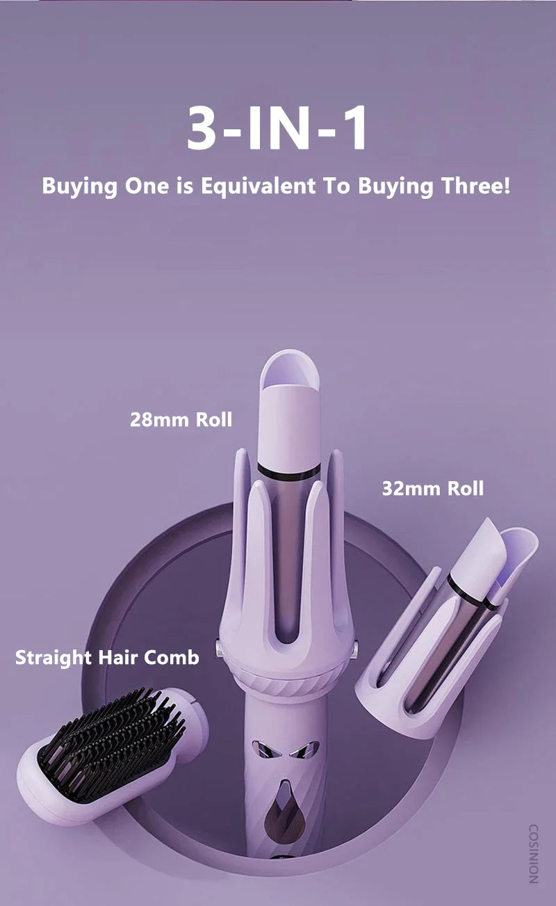 3 IN 1 Negative Ions 28mm & 32mm Roll Automatic Hair Curler Heating Straight Hair Comb Electric Ceramic Curling Iron Hair Stick
