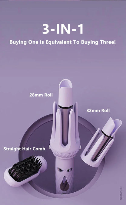 3 IN 1 Negative Ions 28mm & 32mm Roll Automatic Hair Curler Heating Straight Hair Comb Electric Ceramic Curling Iron Hair Stick