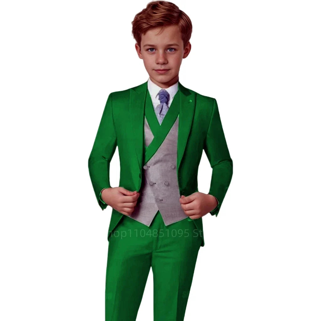 Elegant Orange Boy's Suit Set for Wedding 3 Pieces Suit Set Groom Tuxedo Sets Blazer Vest Pants Kids Guest Tuxedo Piano Suit