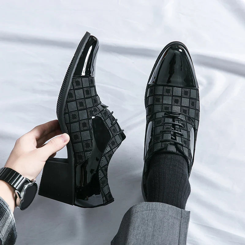 Hot Sale High Heel Mens Shoes Fashion Red Checkered Man Wedding Shoes Plus Size 38-46 Elegant Social Shoe Male chaussure hommes