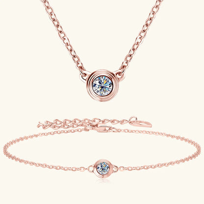 2025 Trendy 3mm Moissanite Jewelry Set 925 Silver Plated Rose Gold Necklace Bracelet Earrings Set for Women Valentine's Day Gift