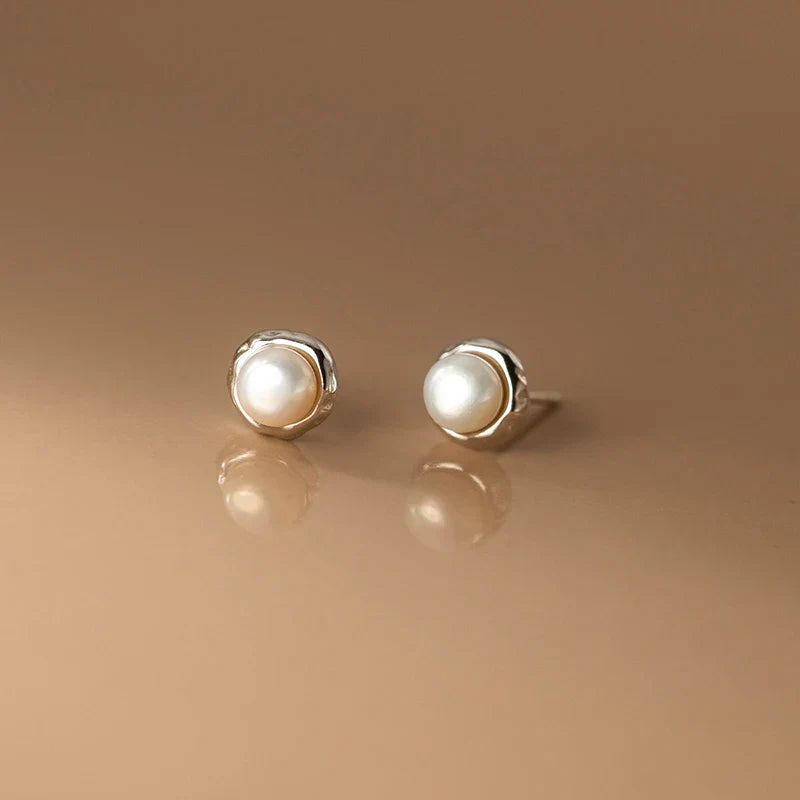 925 Sterling Silver Simple Natural Baroque Pearl Korean Stud Earrings for Women Fashion Moon Surface Statement Jewelry