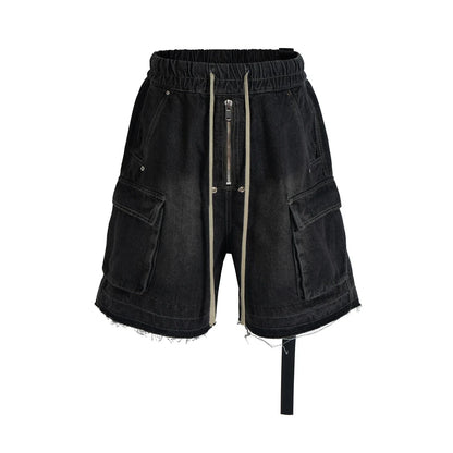 Gothic street jeans with multiple pockets men's shorts wide-legged loose nine-quarter pants knee-length pants loose casual pants