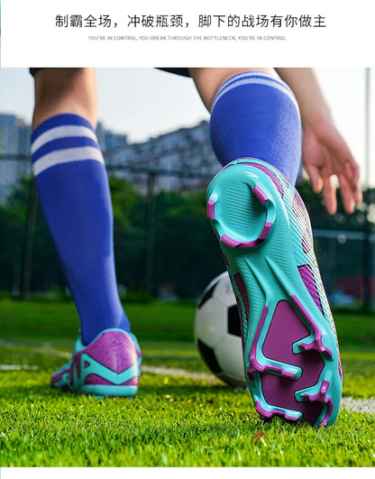 Professional FG/TF Soccer Cleats Men Football Boots Long Spike Grass Match Breathable Lightweight Comfortable Training Sneakers