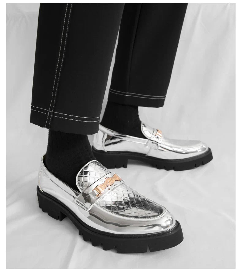 British Style Gold Luxury Loafers For Man Leather Shoes Design Pointed Toe Men's Dress Shoes Casual Wedding Formal Shoes Men