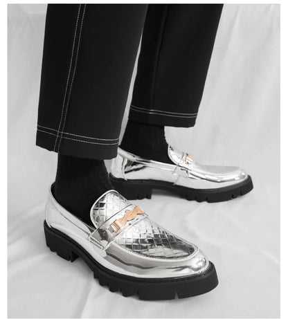 British Style Gold Luxury Loafers For Man Leather Shoes Design Pointed Toe Men's Dress Shoes Casual Wedding Formal Shoes Men