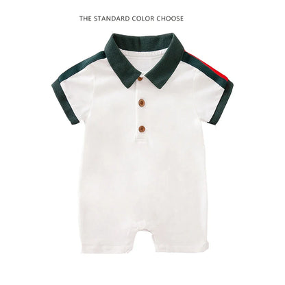 Summer Infant Boys Romper Short Sleeve Half Button-Up Collared Overalls Fashion Baby Clothing for Newborns And Toddlers