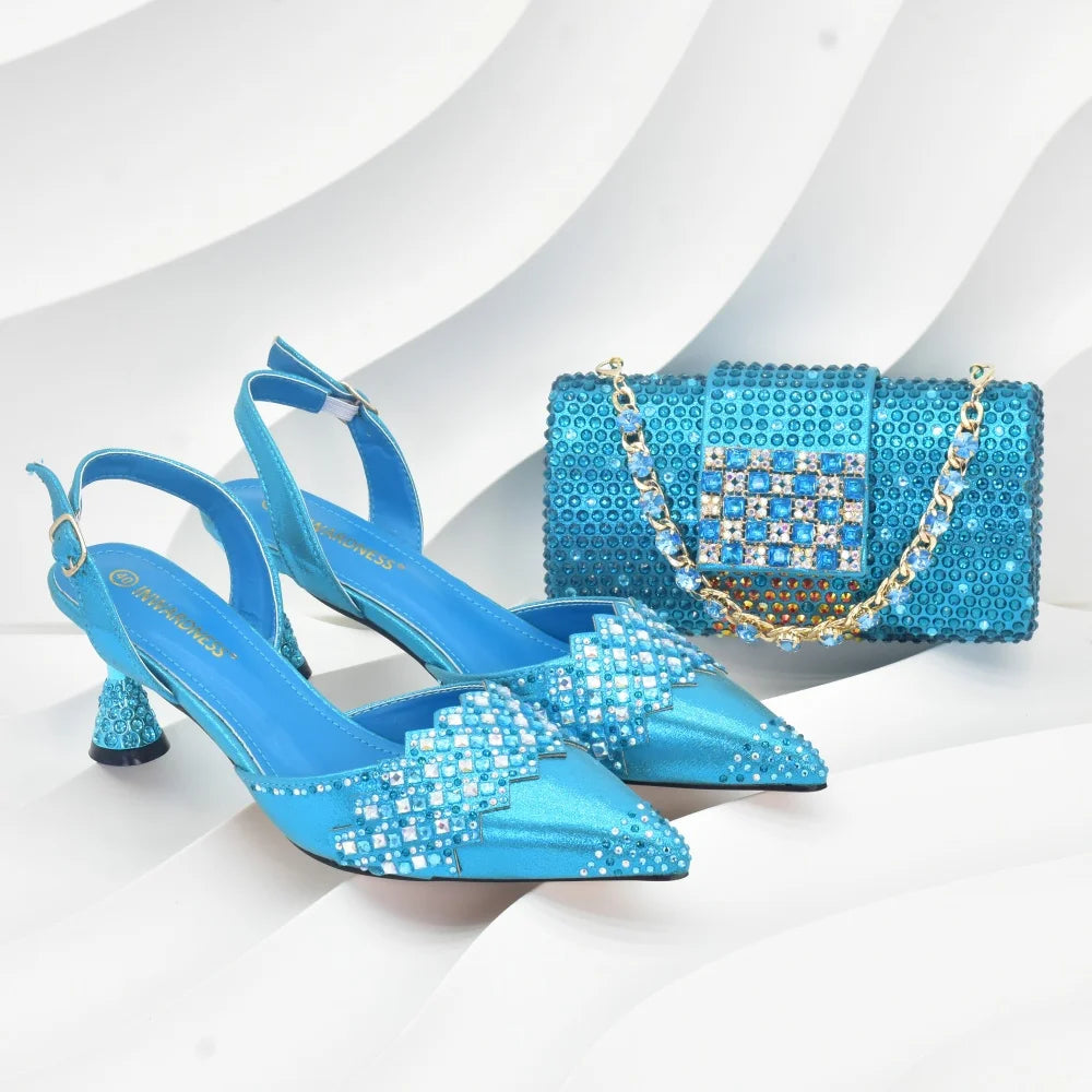 Purple Shoes and Bags Set for Women African Shoe and Bags Set for Wedding Pointed Toe Shoes Sexy Wedding Party Sandals