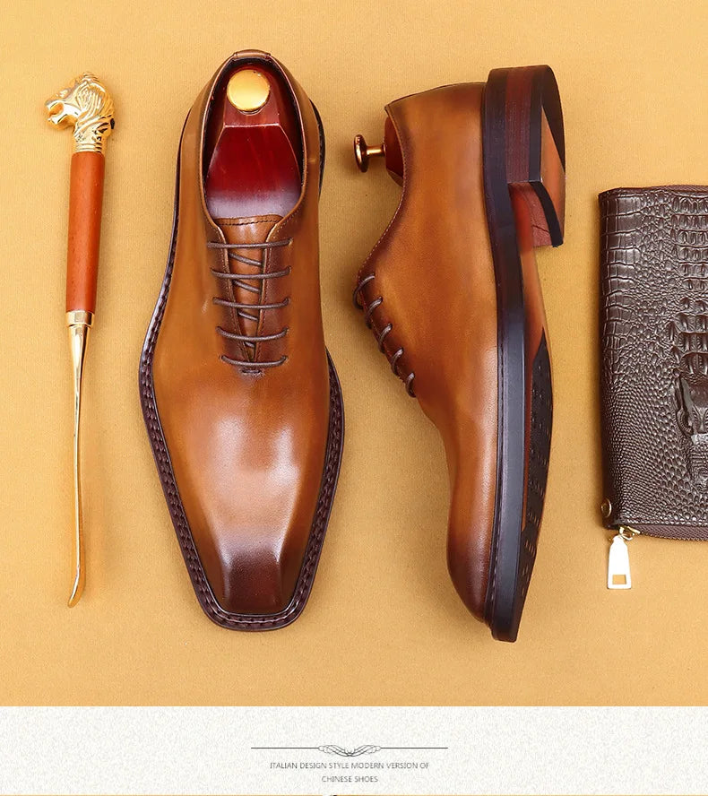 Luxury Brand Mens Oxford Leather Shoes Black Brown Handmade Lace Up Pointed Toe Dress Shoes Wedding Office Business Formal Shoes