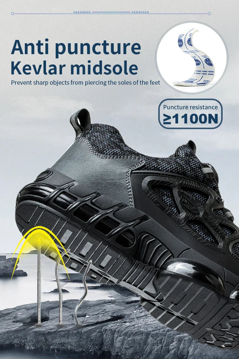Rotating Button Safety Shoes Men Work Shoes Steel Toe Cap Working Boots Sneakers Man Anti Puncture Dangerous Work Shoes