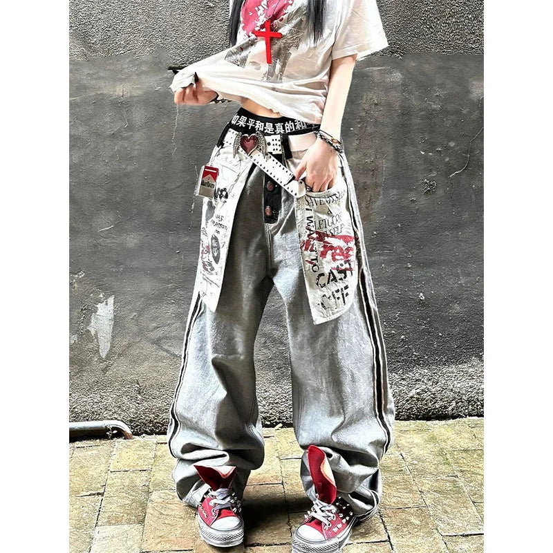 Women's Grey Gothic Y2k Oversize Jeans