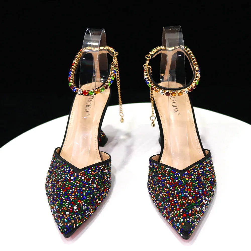 Pointed Shoes Bag Soft Handle Bag Anklet Design Medium Heel Ladies Shoes Suitable for Wedding Party
