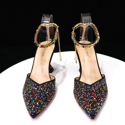 Pointed Shoes Bag Soft Handle Bag Anklet Design Medium Heel Ladies Shoes Suitable for Wedding Party