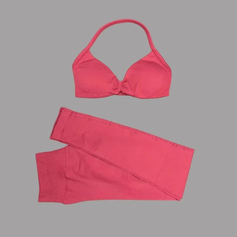 2 Pcs Seamless Yoga Sports Set for Women Resistant Backless Bra Pilates Fitness Workout Running Leggings Gym Suit