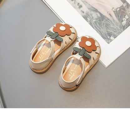 Children's Shoes Girls Sandals Beauty Large Flower Summer New Closed Toe Fashion Soft Bottom Kids Baby Girl Beach Shoes I04254