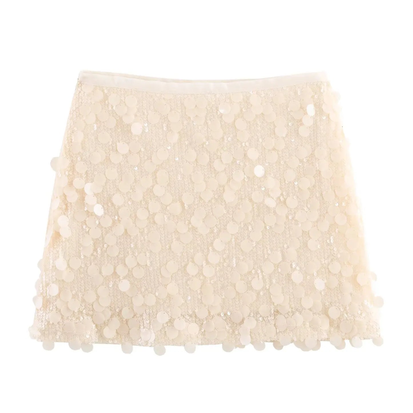 Women Spring Autumn Chic Mini Skirts Fashion With Sequined Solid Side Zipper Short Skirt Female Vintage High Waist Skirt
