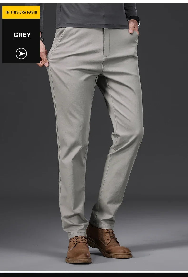 97% Cotton Classic Men's Casual Pants New Soft Cozy Elasticity Straight Business Trousers Fashion Branded Clothing Size 28-38