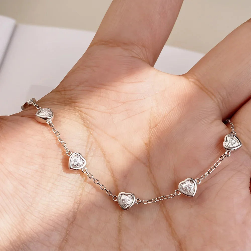0.5CT Oval/Pear/Heart Moissanite Bracelets Earrings Set S925 Silver Plated 18K Gold Wrist Chain for Women Fine Jewelry