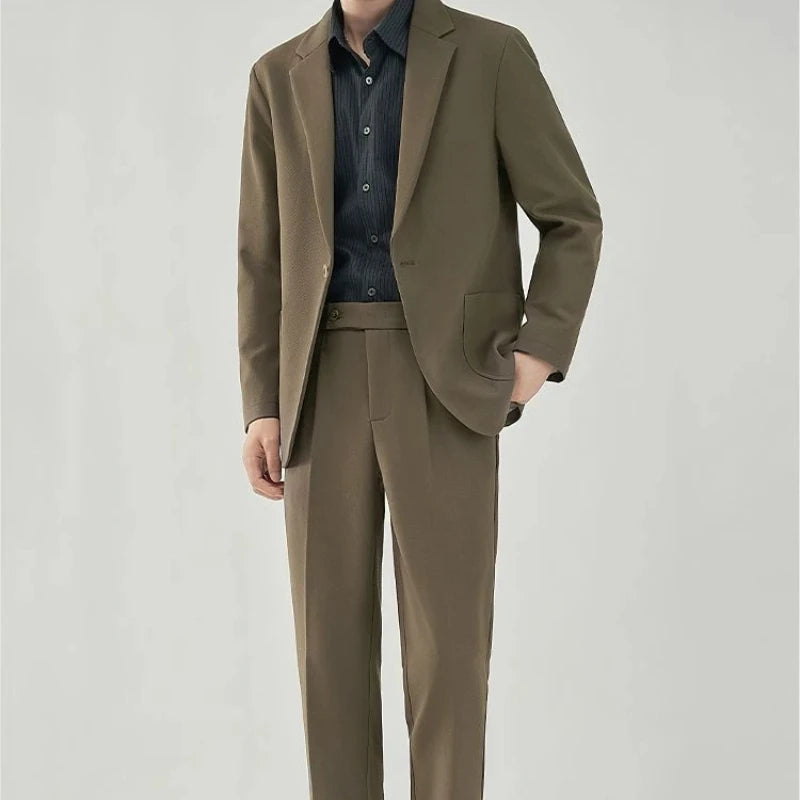 2 Piece Outfit Set Male Solid Color Youth Trends Costumes Ceremony Pants Full Men's Suits and Blazers Clothes Classic Elegant