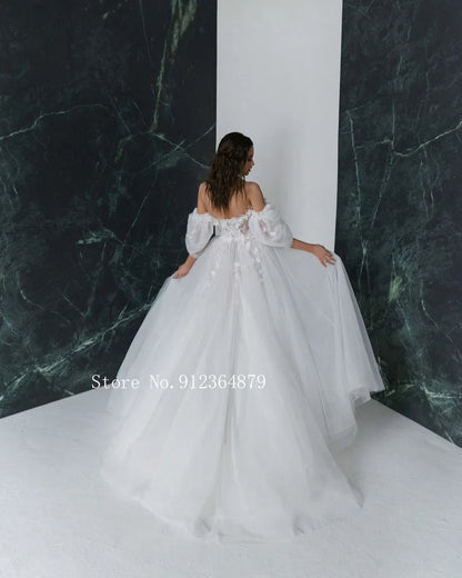 3D FlowerWedding Dresses with Detachable Sleeves Wedding Gowns Sweetheart Bridal Dresses Open Back Appliqued