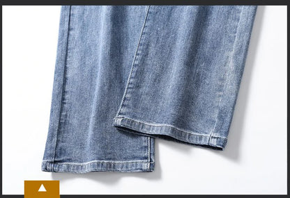 Calça Jeans Masculina Coreana Macia Elástica Slim Fit Negócios Casual Reta Jeans Clássica Marca Azul Lavado Cinza