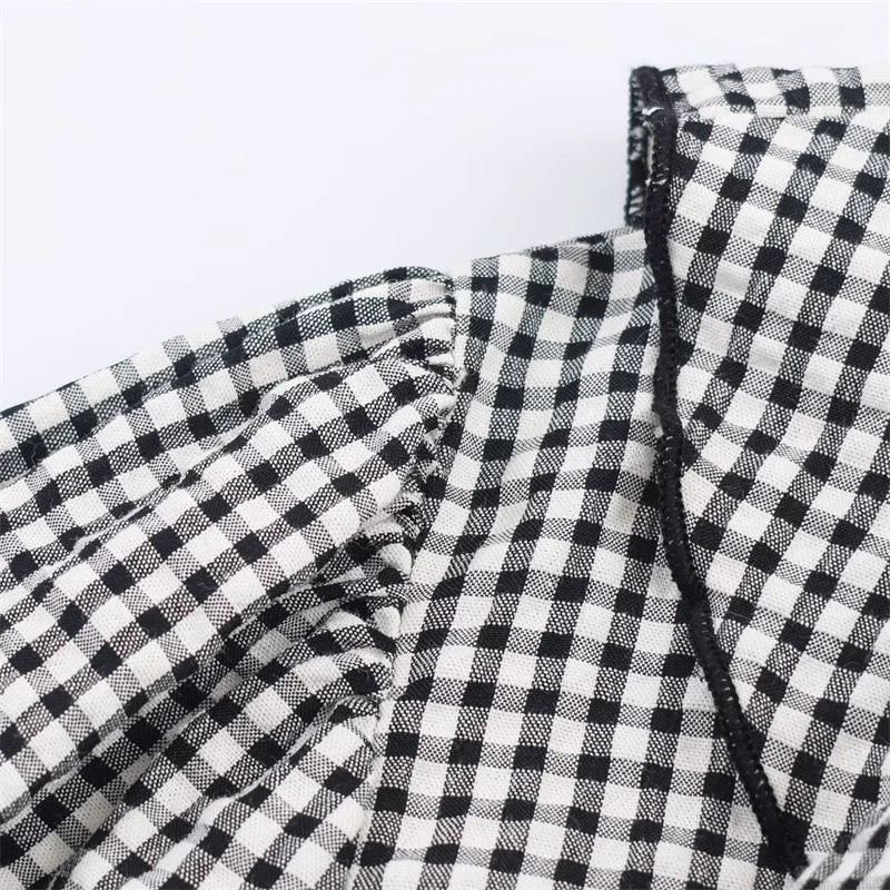 Elegant Fashion Chidori Plaid Ruffles Chiffon Shirt Spring 2025 Ruffled Neck Long Butterfly Sleeve Loose Tops Women's Clothing