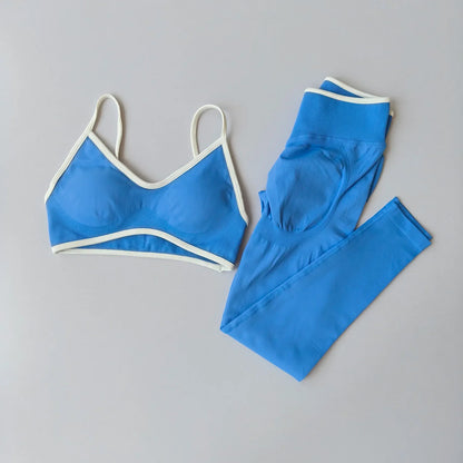 Women 2pcs Sport Sets Gym Push Up Yoga Pants Hollow Back Fitness Bras Workout High Waist Leggings Seamless Tights  Gym Set Suit