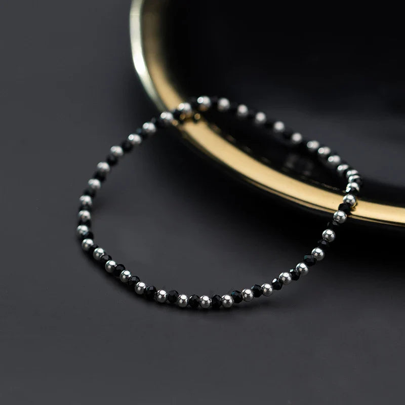 Fashion Black Crystal or Ball Strand Bracelet for Women 925 Sterling Silver Simple Bracelet Fine Jewelry Gift 2020 New