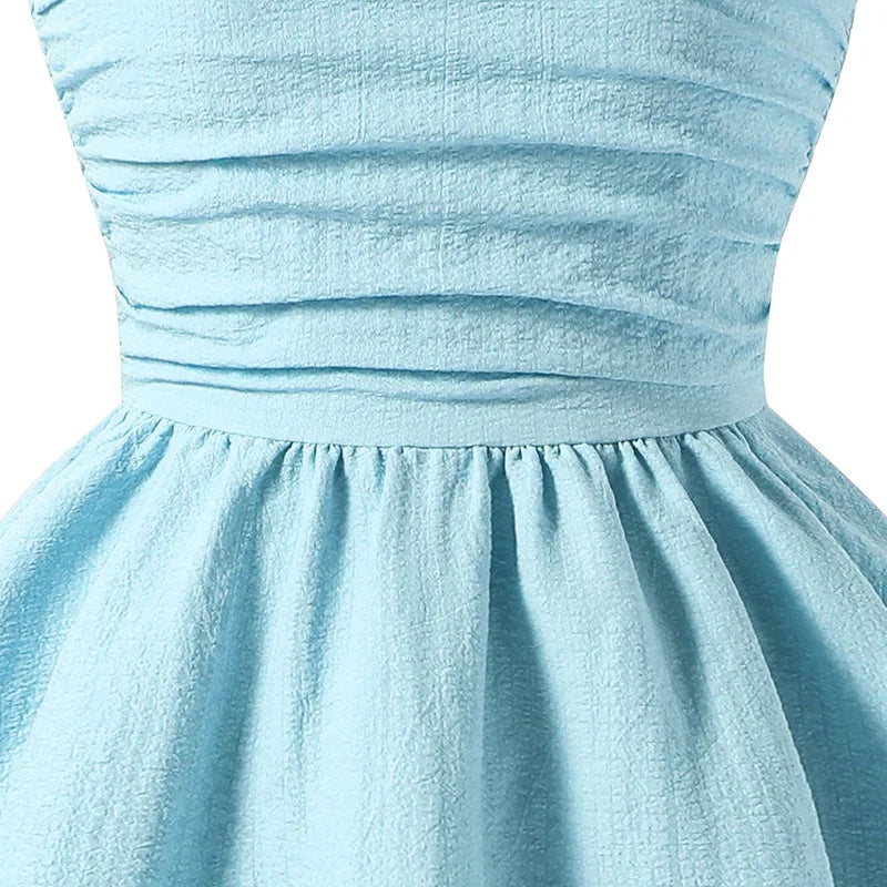 7-12 Years Teen Girls Dress Solid Color Sling Tiered Sleeveless Princess Dress For Kids Children Birthday Present Clothes