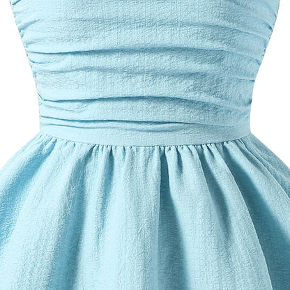 7-12 Years Teen Girls Dress Solid Color Sling Tiered Sleeveless Princess Dress For Kids Children Birthday Present Clothes
