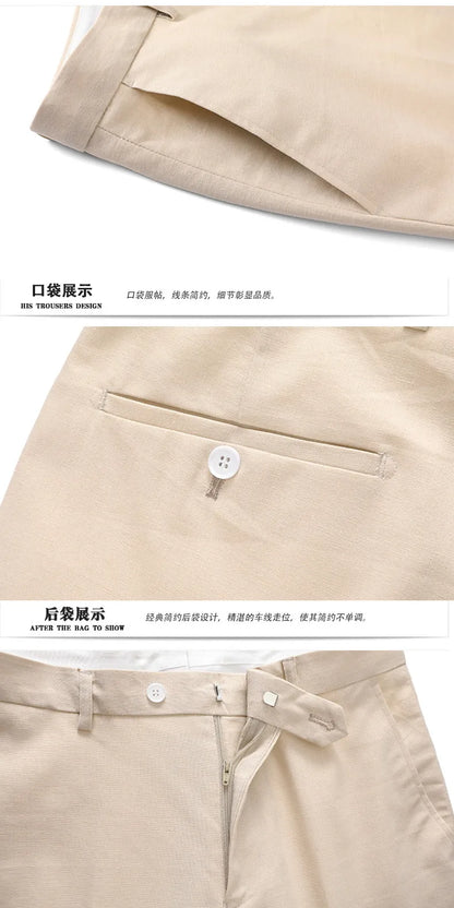 Men's Linen Half Lined 2 Piece Suit Set Lightweight Breathable Blazer & Pants for Spring Summer, Formal Business Wedding