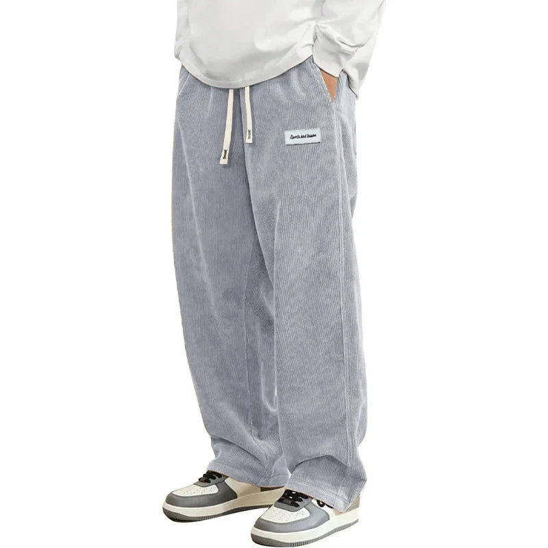 New Mens Corduroy Casual Pants Fashion Loose Fit Baggy Pants Straight Sweatpants Elastic Waist Drawstring Outdoor Streetwear