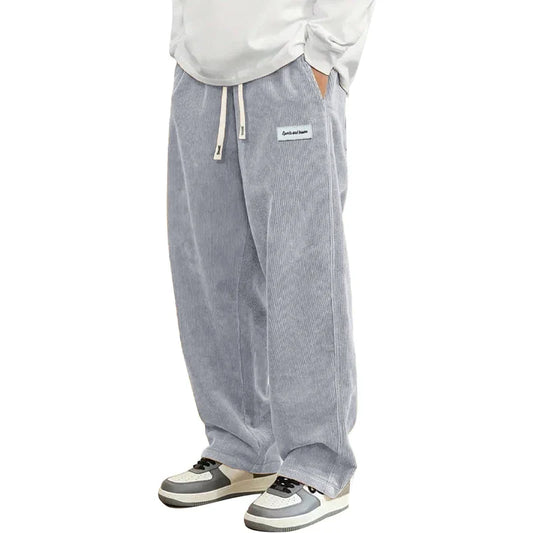 New Mens Corduroy Casual Pants Fashion Loose Fit Baggy Pants Straight Sweatpants Elastic Waist Drawstring Outdoor Streetwear