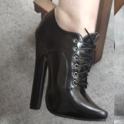 6 Inch High heel Fetish Lace Up Pointy Toe Unisex Drag Queen Pump