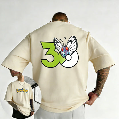 30th Anniversary Butterfree Printed T-shirt Summer Men's and Women's Loose Casual Hip Hop Trendy Short Sleeve Top