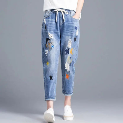 Y2k Embroidery Ankle-Length Baggy Jeans