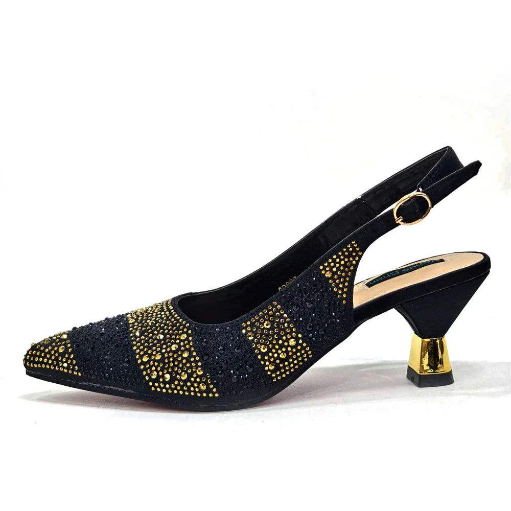Pointed-Toe Luxury Style High Heels Sandal With Bag Set in Gold Color For Wedding Party Women