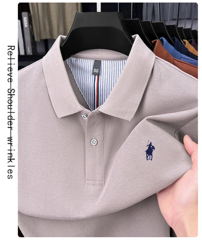 100% cotton high-end brand long sleeve polo shirt new Paul pony embroidery luxury comfort men's business leisure lapel T-shirt