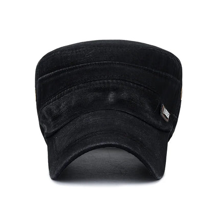 Vintage Washed Cotton Military Caps Flat Top Baseball Cap Adjustable Fitted Thicker Cap Sun Protection Men Women Cadet Army Cap