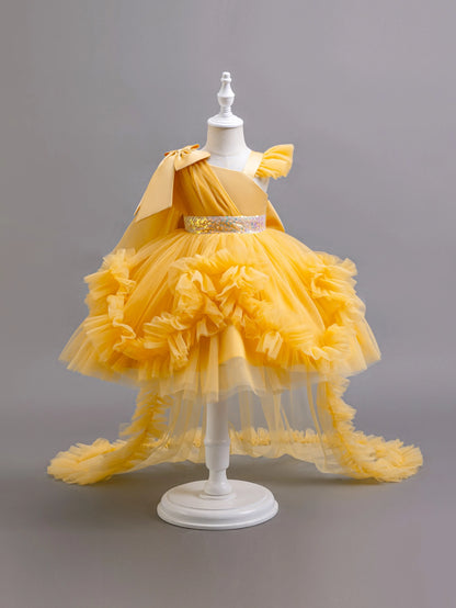 KLFLGD Novos vestidos de festa de verão para meninas vestido de festa elegante para casamento de floristas vestido de cauda de tule rosa para meninas de 2 a 6 anos