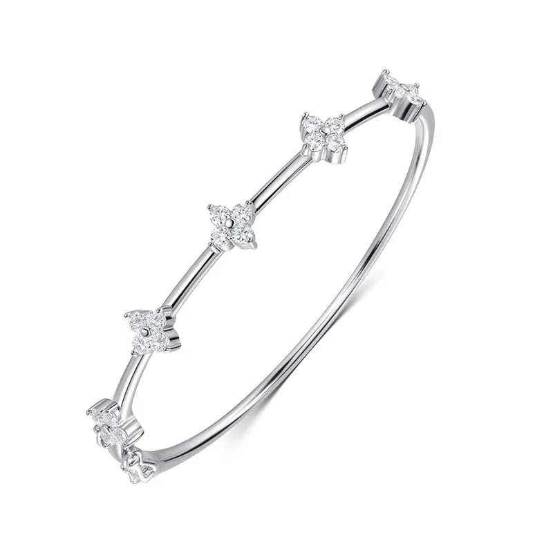 Clover Full Moissanite Diamond Bangle with Certificate 925 Sterling Silver Lucky Flower Bracelets for Women Fine Jewelry Gifts