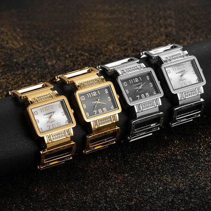 Rectangle Ladies Wristwatch Gold Silver Bangle Watches for Women Rhinestone Hollow Steel Quartz Female FashionClock