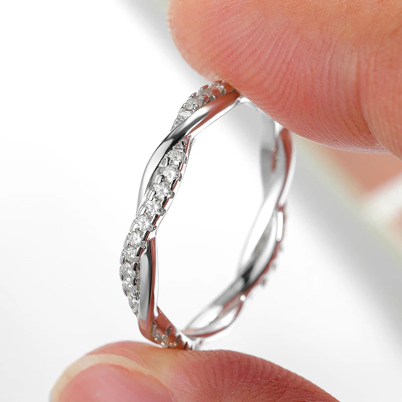 Moissanite Wedding Rings for Women Twisted 925 Sterling Silver 18K White Gold Plated Eternity Stackable Engagement Ring
