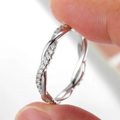 Moissanite Wedding Rings for Women Twisted 925 Sterling Silver 18K White Gold Plated Eternity Stackable Engagement Ring