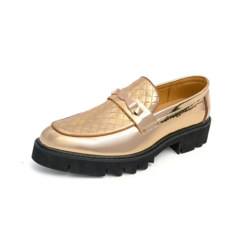 British Style Gold Luxury Loafers For Man Leather Shoes Design Pointed Toe Men's Dress Shoes Casual Wedding Formal Shoes Men