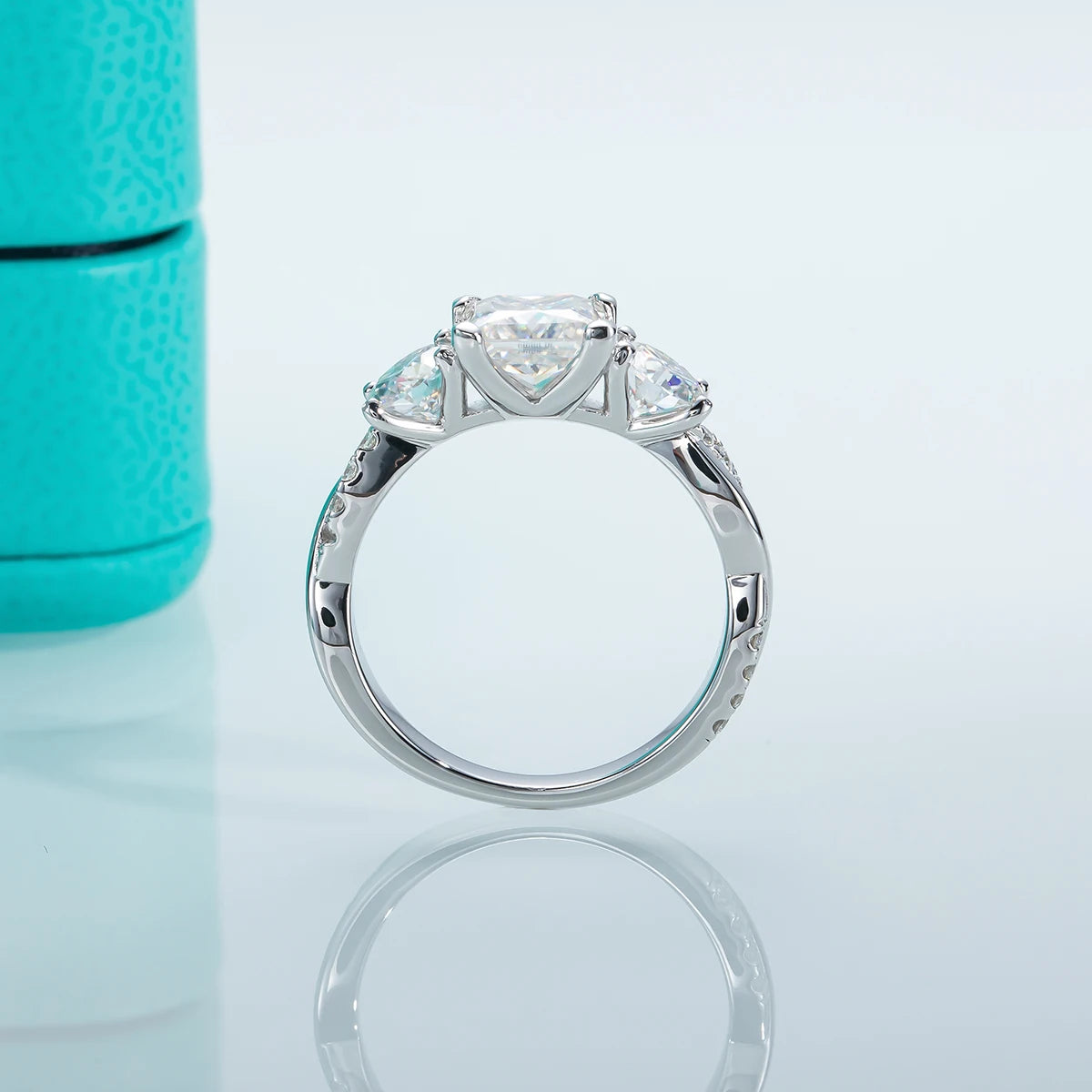 1.5ct Princess Cut D Color Moissanite Three Stone Engagement  Ring 925 Silver Rings For Women Jewelry Wholesale
