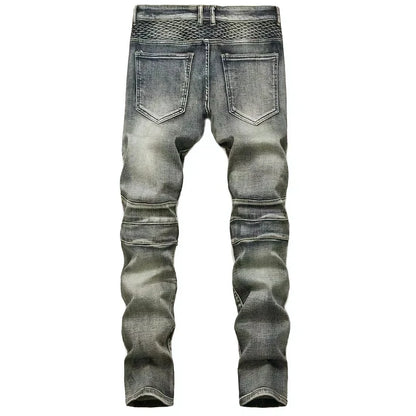 Calça Jeans Masculina Nova Casual Moto Hip Hop Rua Equitação Elástica Slim Reta Patchwork Moda Calças Jeans Masculinas