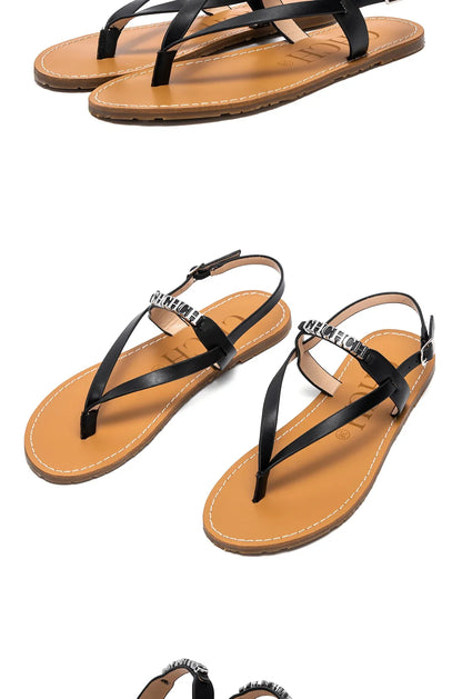 Women's Sandals New Simple Flat Bottom Non slip Thin Strip Shoes Beach Women's Shoes